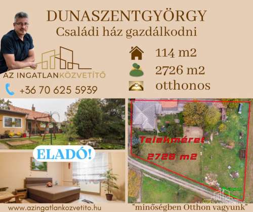 Dunaszentgyörgy, Vörösmarty utca, ház + melléképületek = 2726 m2 telek