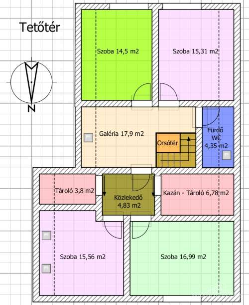 Őcsény,Radnóti M. utca 9. - nappali + 6 hálószobás, tetőtér beépítéses családi ház